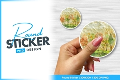 Watercolor autumn trees round sticker png Product Image 1