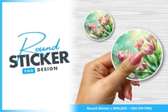 Pink and white tulips floral round sticker png Product Image 1