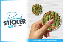 Cactus pattern with flowers round sticker png Product Image 1