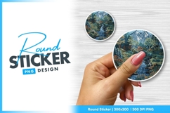 Circular mountain landscape with waterfall round sticker png Product Image 1
