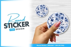 Blue floral watercolor circle round sticker png Product Image 1