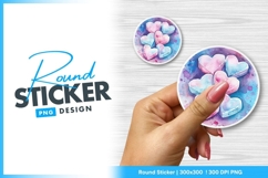 Watercolor hearts pastel round sticker png Product Image 1
