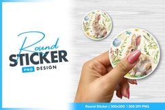 Watercolor easter bunny spring floral round sticker png Product Image 1