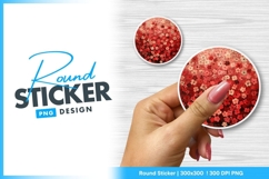 Red floral round sticker png Product Image 1