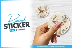 Round sticker png with deer and floral Product Image 1