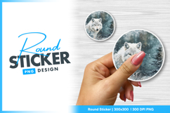 Winter wolf portrait round sticker png Product Image 1
