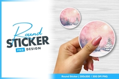 Watercolor winter landscape round sticker png design Product Image 1
