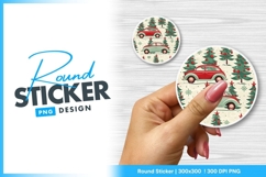Retro christmas car Round sticker png Product Image 1