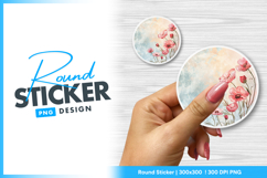 Watercolor poppies floral round sticker png Product Image 1