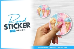 Watercolor ice cream round sticker png design Product Image 1