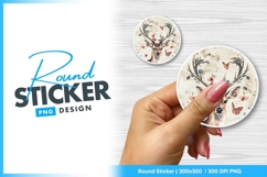 Round sticker png deer floral illustration design Product Image 1