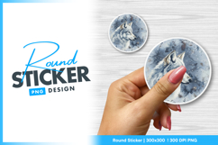White wolf round sticker png watercolor illustration Product Image 1