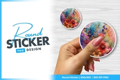 Watercolor floral round sticker png design Product Image 1