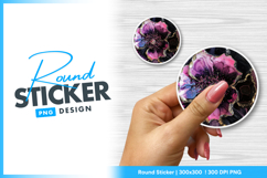 Abstract flower painting pink purple and gold round sticker Product Image 1
