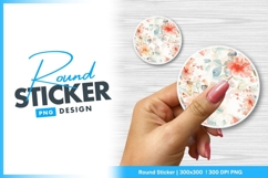Floral round sticker png design watercolor illustration Product Image 1