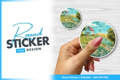Countryside Cottage Illustration Landscape Round Sticker Png Product Image 1