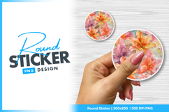 Watercolor lilies floral design round sticker png Product Image 1