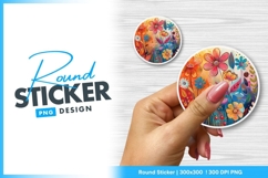 Colorful Floral Illustration Round Sticker Png Product Image 1