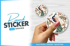 Elegant Peacock On Branch With Floral Round Sticker Png Product Image 1