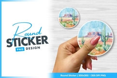 Watercolor Desert Landscape With Cacti Round Sticker Png Product Image 1