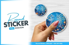 Artistic Floral Illustration On Blue Round Sticker Png Product Image 1