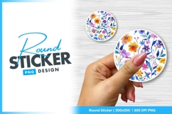 Watercolor Floral Pattern Round Sticker Png Design Product Image 1
