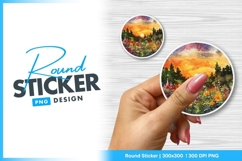 Watercolor Sunset Over Wildflowers And Trees Round Sticker Product Image 1