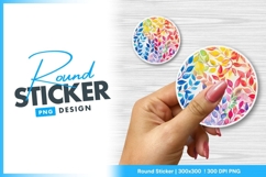 Colorful Watercolor Leaf Pattern Round Sticker Png Product Image 1