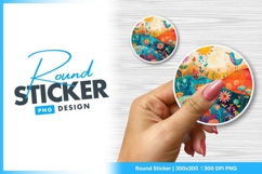 Colorful Floral Landscape with Bird Sun and Round Sticker Product Image 1