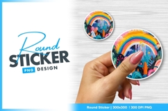 Colorful Rainbow Landscape Illustration round sticker png Product Image 1