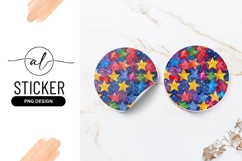 Colorful Star Pattern Round Sticker PNG on Dark Blue Product Image 1
