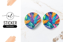 Colorful Feathers and Leaves Pattern in Round Sticker P N G Product Image 1