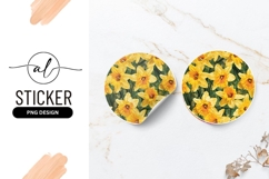 Yellow Daffodil Flowers on Green Background Round Sticker Product Image 1