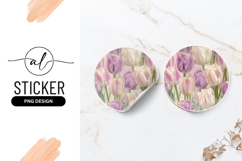 Pastel Tulip Flowers in a Round Sticker P N G Floral Product Image 1