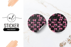 Round Sticker P N G Black and Pink Bows Pattern Product Image 1