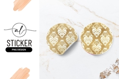 Gold Damask Pattern in a Round Sticker P N G Format Product Image 1