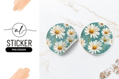 Daisy Flowers on Teal Background Round Sticker P N G Product Image 1