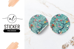 Round Sticker P N G of Floral Branches with Colorful Blossom Product Image 1