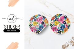 Colorful Floral Pattern Round Sticker P N G with Pink Blue Product Image 1