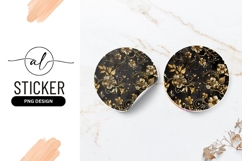 Round Sticker P N G with Gold Floral Pattern on Black Product Image 1