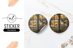 Halloween Window with Bats Orange Sky and Round Sticker PNG Product Image 1