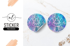Round Sticker P N G with Watercolor Damask Pattern in Teal Product Image 1