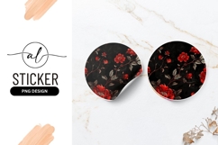 Round Sticker P N G with Red Floral Pattern on Black Product Image 1
