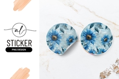 Blue Sunflower Floral Pattern Round Sticker P N G on Texture Product Image 1