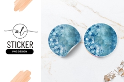 Blue Floral Round Sticker P N G with Watercolor Flowers Product Image 1