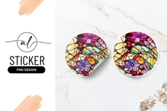 Floral Stained Glass Art Round Sticker Png Product Image 1