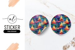 Colorful Christmas Tree Pattern on Round Sticker P N G Product Image 1