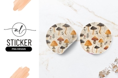 Watercolor Mushroom Pattern on Round Sticker P N G Product Image 1