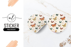 Round Sticker P N G with Watercolor Butterflies Product Image 1