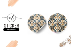 Round Sticker P N G of Decorative Blue and Gold Floral Tile Product Image 1